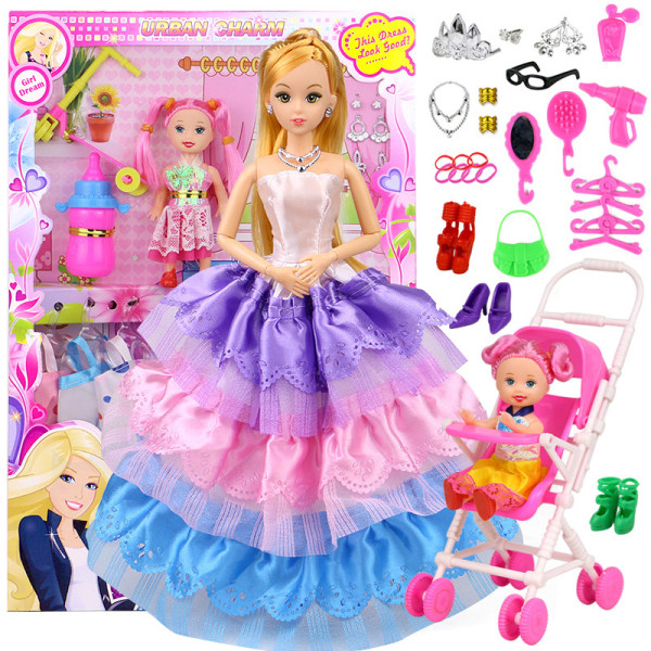 Barbie Doll Set presentask Girl Princess Bröllopsklänning Barn