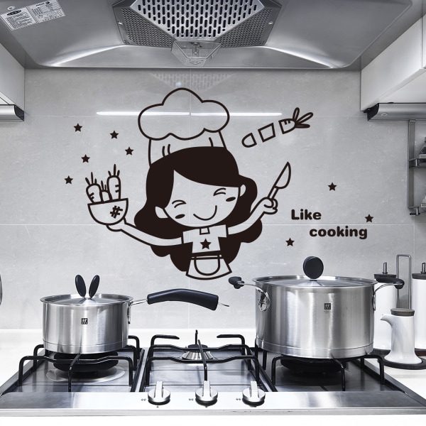 Chef Kitchen Restaurant Wall Decal Cartoon Glass Cabinet Door St