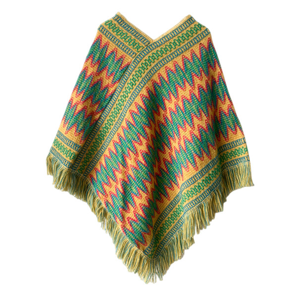 Ponchos för Kvinnor, Damponchos och Wraps Vinter Retro Snygg Poncho Sjal för Kvinnor - Grön