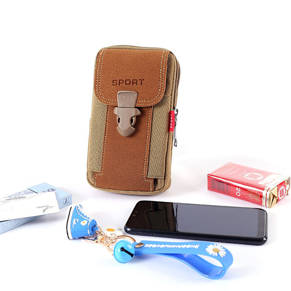 Multifunksjonell telefonveske i nylon for menn khaki horizontal