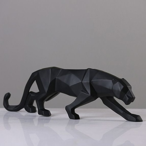 Panter Skulptur Modern Leopard Staty Geometriska Djur Harts