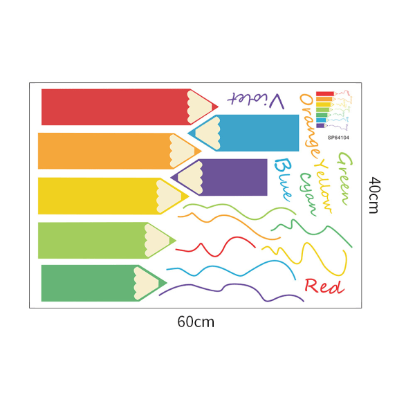 2 kappaletta värikkäitä lyijykynän seinätarraa lastenhuoneen seinälle