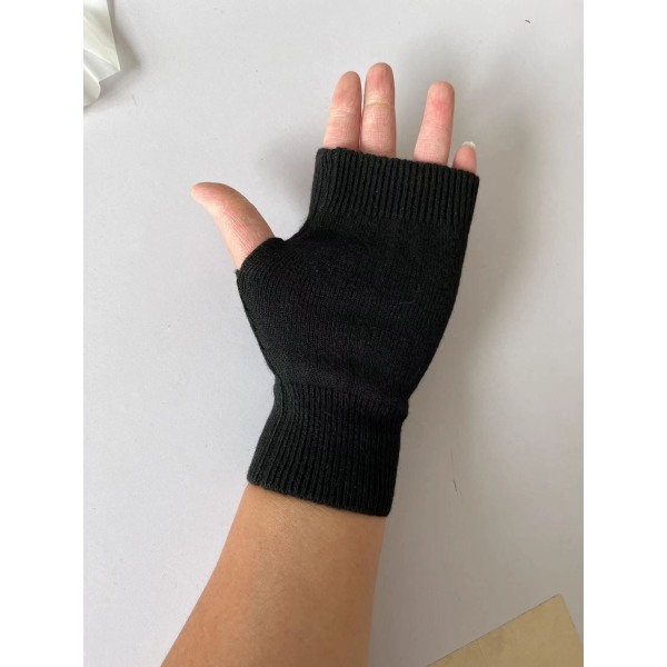 Grå och svarta damfingervantar i fleece, varma vinterhandskar, unisex