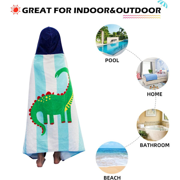 Hættehåndklæde til børn, 100% bomuld 50\" x 30\" Wrap, Toddler