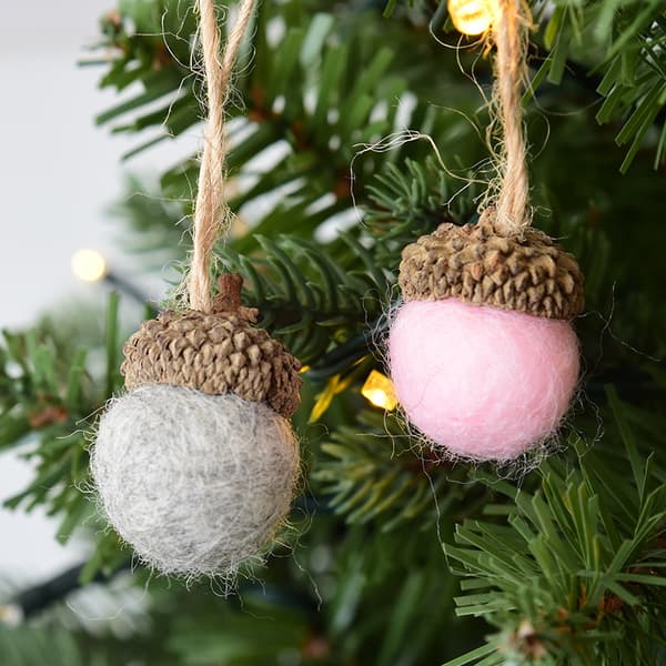 24 Pakk Filtede Eikenøtt Ornamenter, Ullfilt Pompoms Eikenøtt Girlander Fe