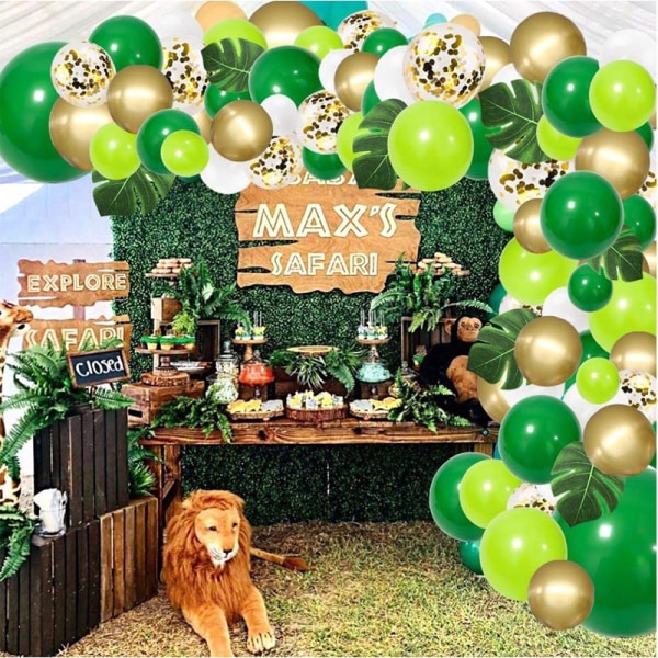Djungelparty Ballong Garland Guld Grön Ballongbåge Kit Tropica