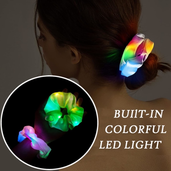 9-pack Satin Hair Scrunchies med LED-ljus - 3 ljuslägen,