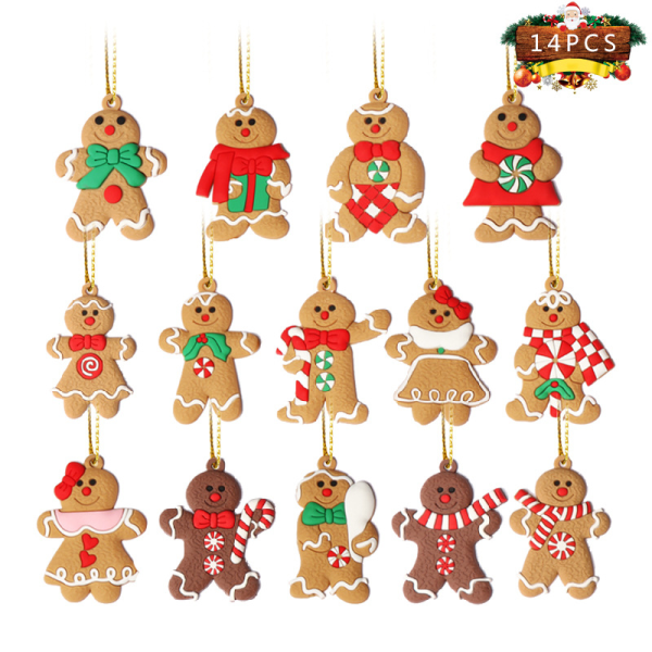 14 Pak Gingerbread Man Ornamenter til Juletræspynt