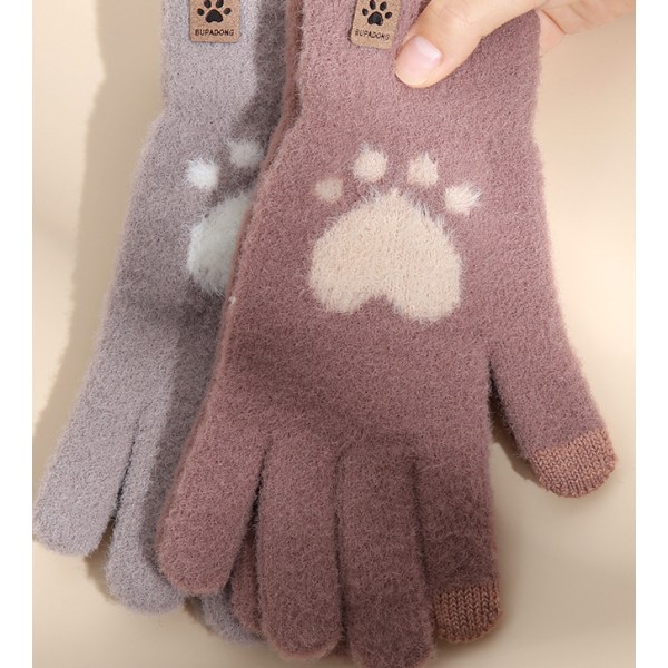 6 Dubbel pekskärm för kvinnor Cat Paw Köldbeständiga varma handskar