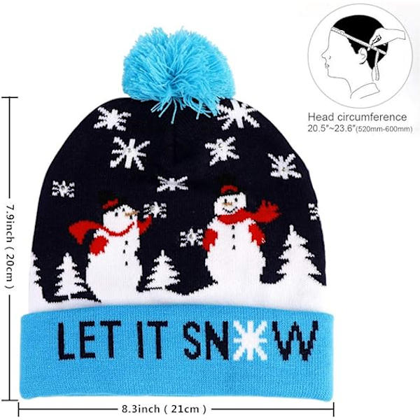 LED julelue, unisex lysende julelue strikket lue Hol