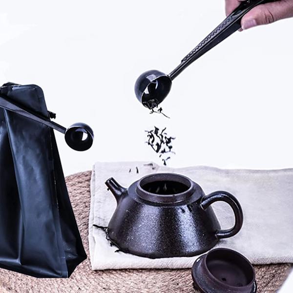 Kaffe skopa med klämma svart rostfritt stål multifunktionell mät