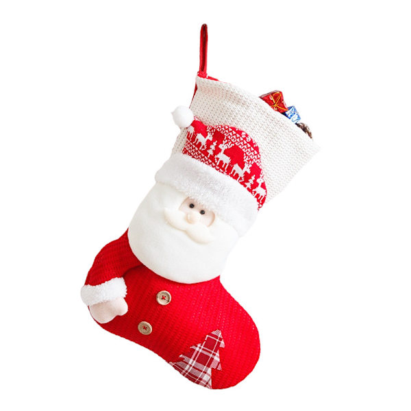 1 storstickad julstrumpa i rött och vitt med jultomten