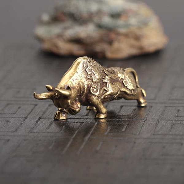 Solid Messing Tjur Figurin Liten Tjur Staty Hem Ornament Djur