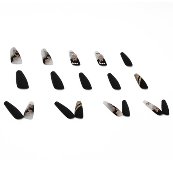 Luksus Press On Nails Ekstra Lange Falske Negle Sort Ballerina Cof
