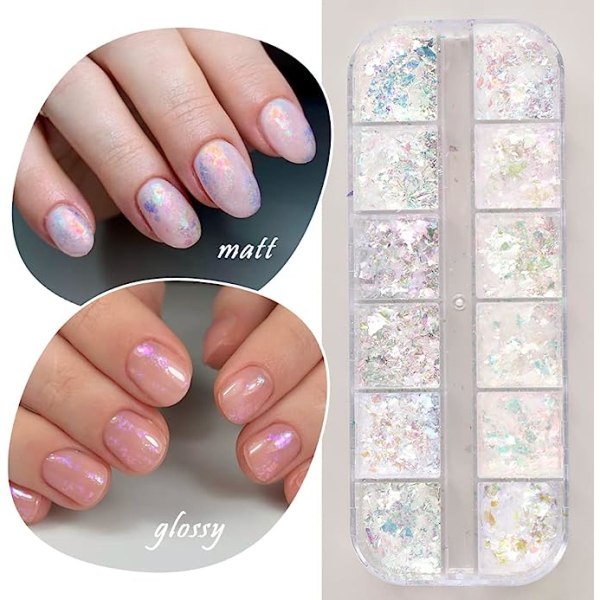 12 färger nagelkonst glitter paljetter, nagel smycken