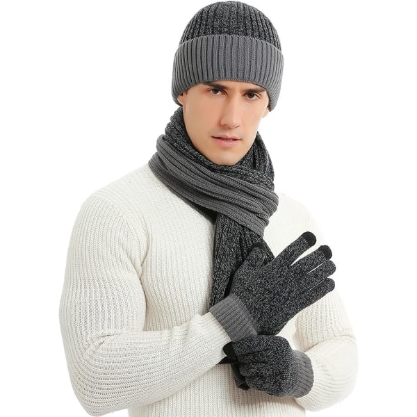 Mössa, halsduk, handskar, tredelat set, tjockstickad, varm och mode