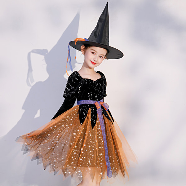 Flicka häxa klä upp prestanda kostym Halloween barn häxa