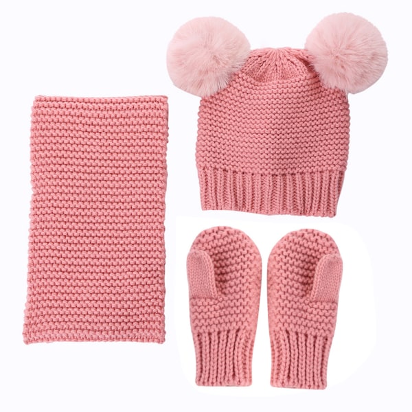 Baby Hat Scarf Gloves Set Toddler Vinter Strikket Lue Halsvarmer