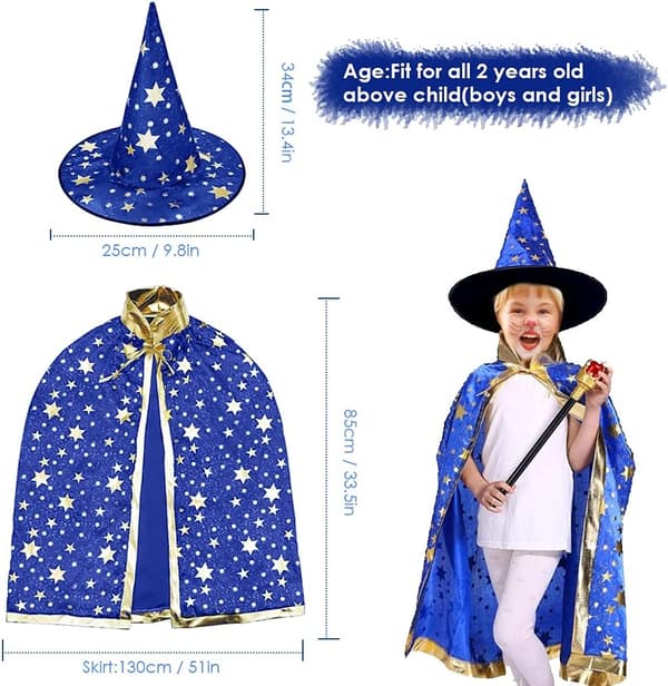 Halloween troldmands kappe, hekse kappe og hat, børnetroldmands kappe, Ma