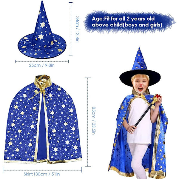Halloweenin velhoviitta, noitaviitta ja hattu, lapsen velhoviitta, Ma