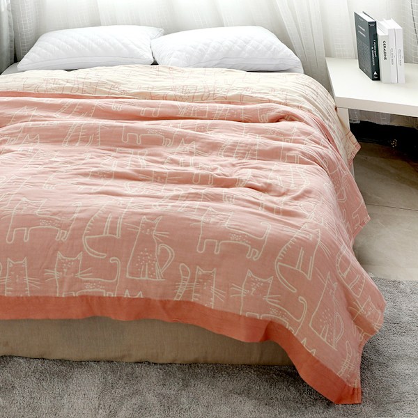 4 lager bambu bomull supermjuk Boho andningsbar sängfilt Pink 200*230cm
