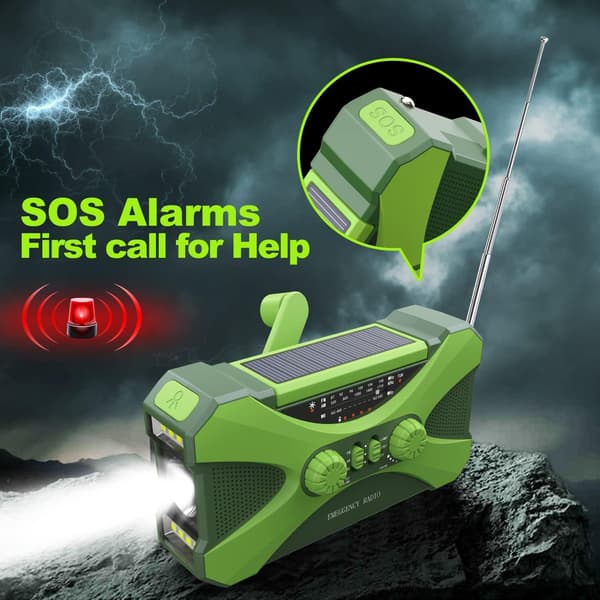 【10000 mAh】 Solar Crank Nødradio, NOAA Værradio Mult