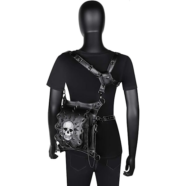 Højt Skull Bæltetaske, Steampunk Nitte Fanny Pack, Gotisk Læderrod