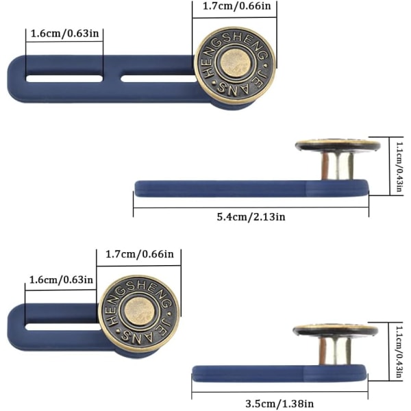 Sett med 6 knapputvidere for bukser, bukser, jeans, skjørt, tr