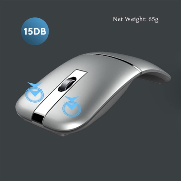Silver trådlös Bluetooth Arc Mouse för bärbar dator Uppladdningsbar Sile