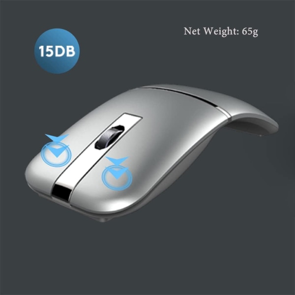 Sølv trådløs Bluetooth Arc-mus for bærbar PC, oppladbar Sile
