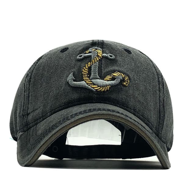 Retro veneankkuri brodeerattu denim baseball-lippis (musta)