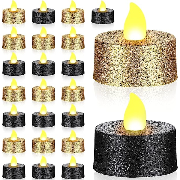 24 stk gull glitter LED telys