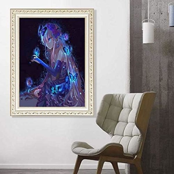 5D DIY Diamond Painting, Black Girl Animation Butterfly, Full Ro