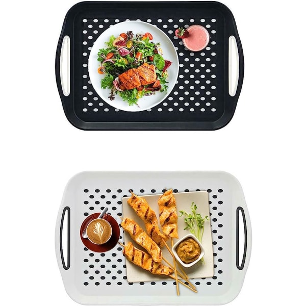 2 Large Non-Slip Serving Trays - 32x 45 x 4.5cm - Plastic Tray