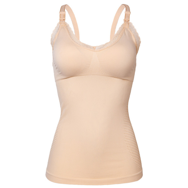 Lang amme-BH med åpen knapp foran - Beige XL