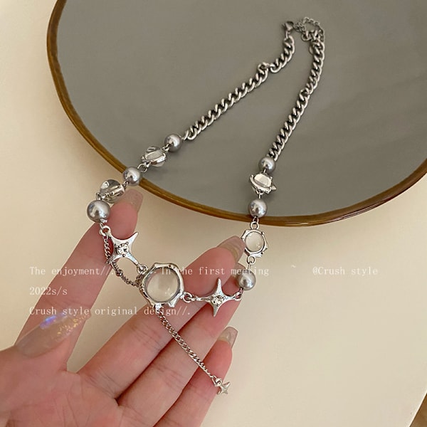 Moonlight Zircon Cross Tassel Titanium Halskjede Kvinner ins Hip Ho