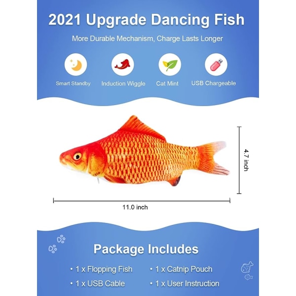 Floppy Fish Cat Toy, Oppgradert Dansende Fisk for Små Hunder, Reali