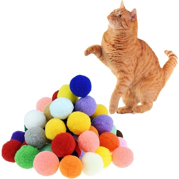 30 Pack Premium Soft Pom Pom Balls for Cats - Lightweight, Inter