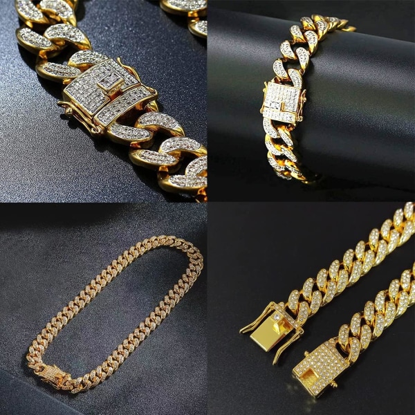 2 delar Hip Hop diamantkedja, Miami halsband, Miami armband