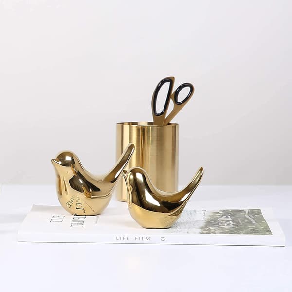 Set med 2 guldkeramiska djurstatyer Heminredning Modern stil