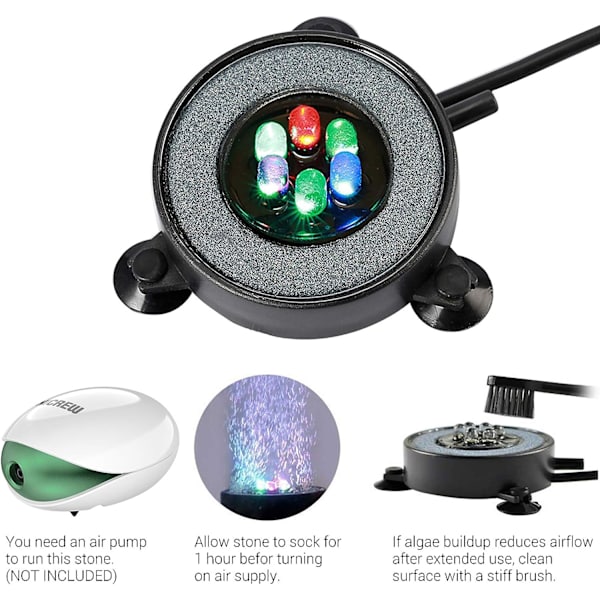 Akvarie Sten Disk, Rund Akvarium Bubbler med LED, Akvarium