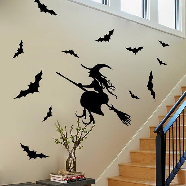 Halloween häxa och läskiga fladdermöss väggdekaler avtagbara vinyldekaler