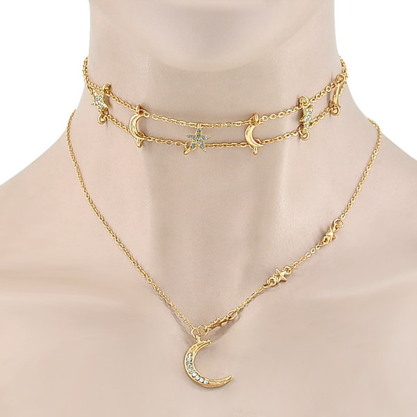 Gullmåne og stjerner halskjede for kvinner mote gull choker halskjede