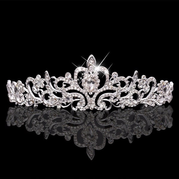 Silver Tiara Crowns Crystal Hårband Princess Rhinestone Crown w