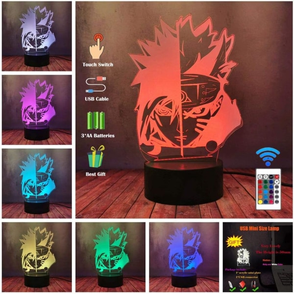 Itachi & Sasuke 3D-lampe, 7 farger 3D-skrivebordslampe nattlys Uzuma