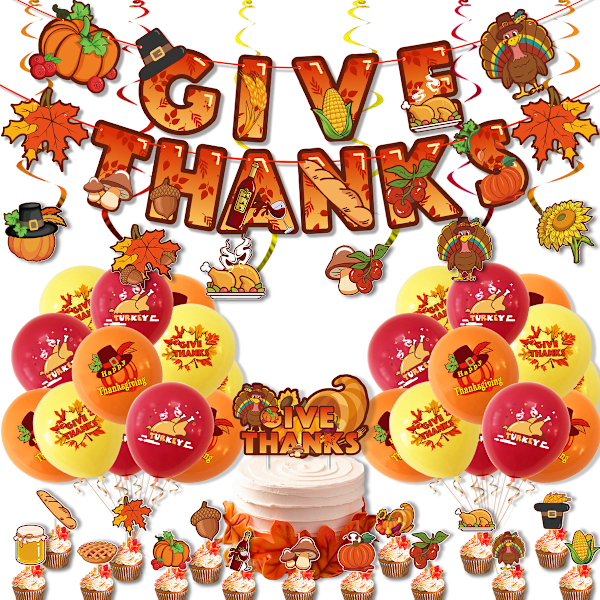 Thanksgiving-tema festpynt ballongsett, banner, ballonger, kaketopper festartikler for barn