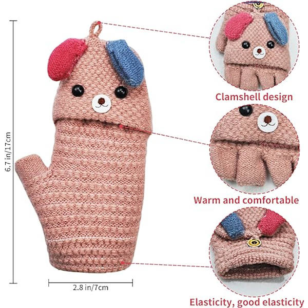 2 par fingerlösa handskar för barn Unisex söt tecknad katt halv
