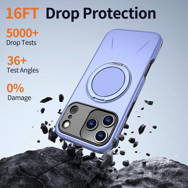 Lämplig för iPhone 16 PRO MAX magnetiskt telefonfodral, stötsäkert telefonfodral, med 360° roterande metallringstativ (stöder MagSafe) Purple