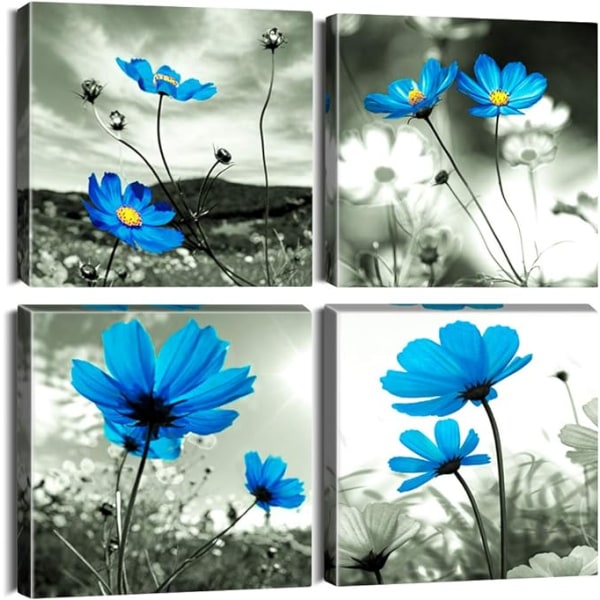 4 st canvas tavlor - Blå blomma canvas tavla väggdekor för