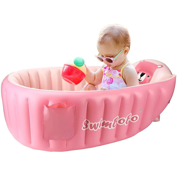 Oppustelig Badekar til Småbørn, Skridsikker Sikkerhed Tyk Pude Central Sæde, Bærbar Rejse Sædebade Baby Swimmingpool til 0-5 År, Pink